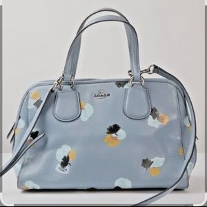 Coach Pale Blue Floral Dome Satchel with Yellow & Black Accents